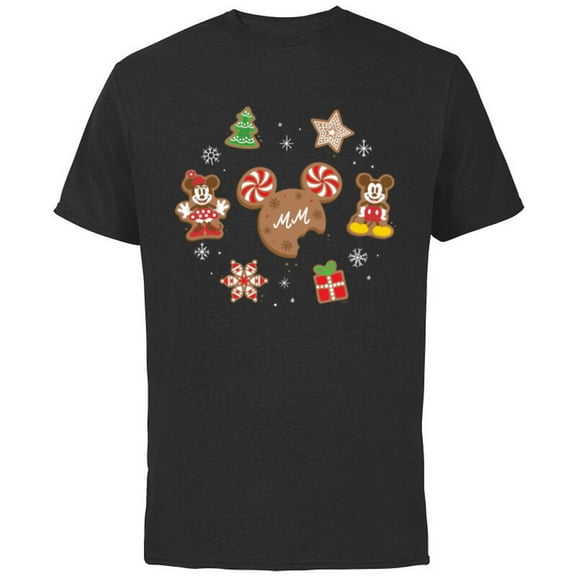 Disney Mickey & Minnie Christmas Holiday Gingerbread Cookies - Short Sleeve Cotton T-Shirt for Adults - Customized-Black