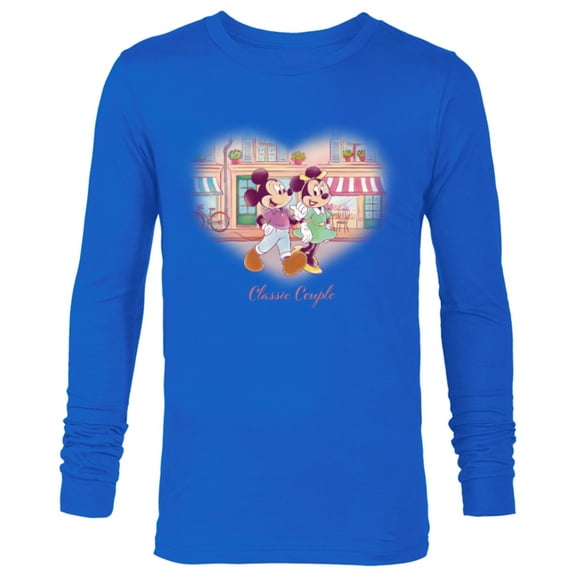 Disney Mickey & Minnie Classic Couple Retro Heart Stroll - Long Sleeve T-Shirt for Men - Customized-Navy