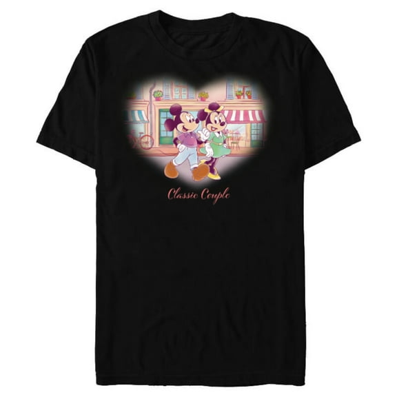Disney Mickey & Minnie Classic Couple Retro Heart Stroll - Short Sleeve Blended T-Shirt for Adults - Customized-Black