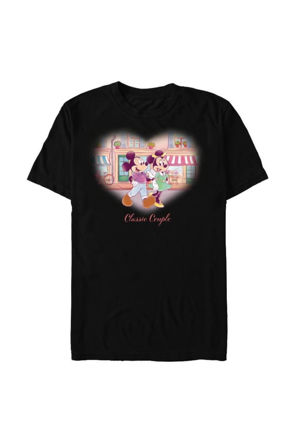 Mickey & Minnie Classic Couple Retro Heart Stroll - Short Sleeve Blended T-Shirt for Adults - Customized-Black