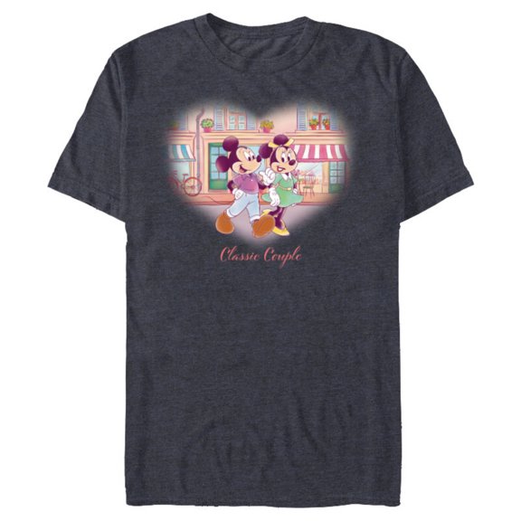 Disney Mickey & Minnie Classic Couple Retro Heart Stroll - Short Sleeve Blended T-Shirt for Adults - Customized-Navy Heather