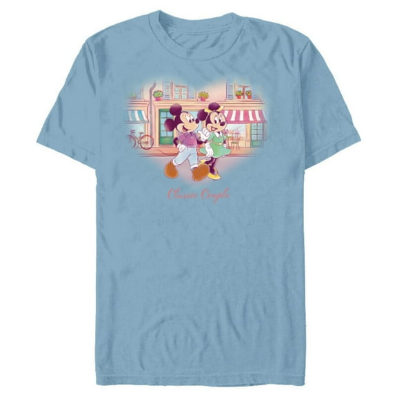 Disney Mickey & Minnie Classic Couple Retro Heart Stroll - Short Sleeve Blended T-Shirt for Adults - Customized-Ocean Blue