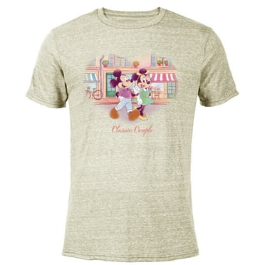 Disney Mickey & Minnie Classic Couple Retro Heart Stroll - Short Sleeve Blended T-Shirt for Adults - Customized-Yellow