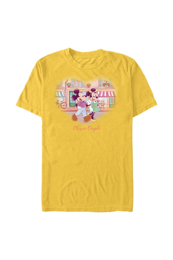 Mickey & Minnie Classic Couple Retro Heart Stroll - Short Sleeve Blended T-Shirt for Adults - Customized-Yellow