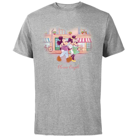 Disney Mickey & Minnie Classic Couple Retro Heart Stroll - Short Sleeve Cotton T-Shirt for Adults - Customized-Athletic Heather