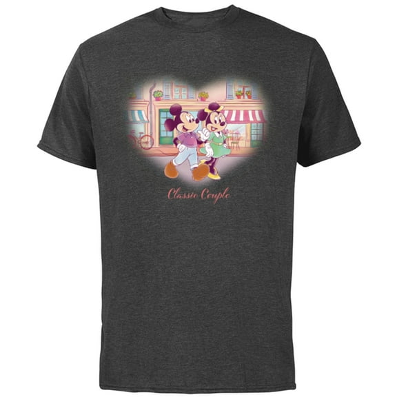 Disney Mickey & Minnie Classic Couple Retro Heart Stroll - Short Sleeve Cotton T-Shirt for Adults - Customized-Charcoal