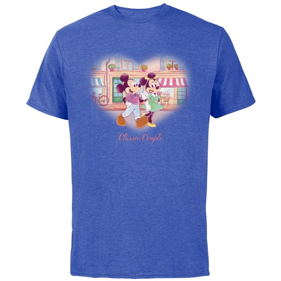 Disney Mickey & Minnie Classic Couple Retro Heart Stroll - Short Sleeve Cotton T-Shirt for Adults - Customized-Royal Heather