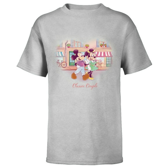 Disney Mickey & Minnie Classic Couple Retro Heart Stroll - Short Sleeve T-Shirt for Kids - Customized-Athletic Heather