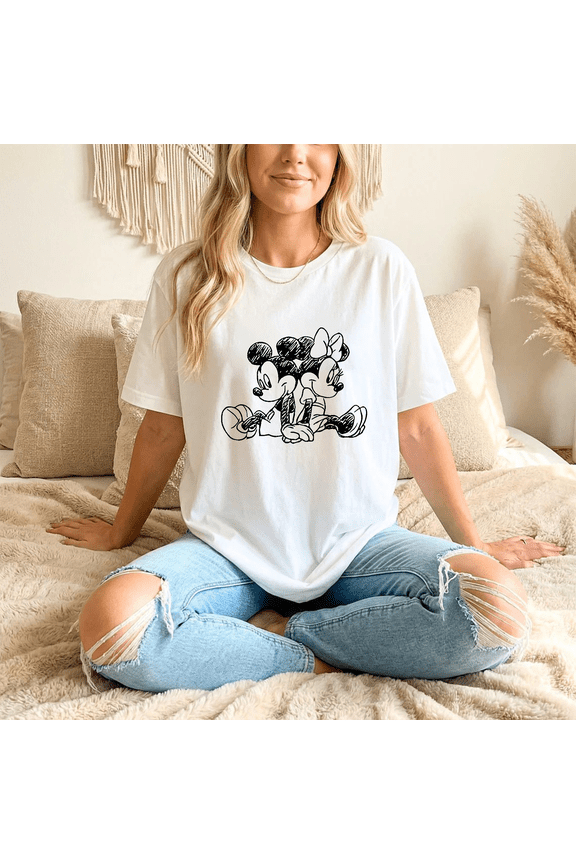 Disney Mickey & Minnie Classic Sitting T-Shirt Couples Matching Tee All Size S-5XL
