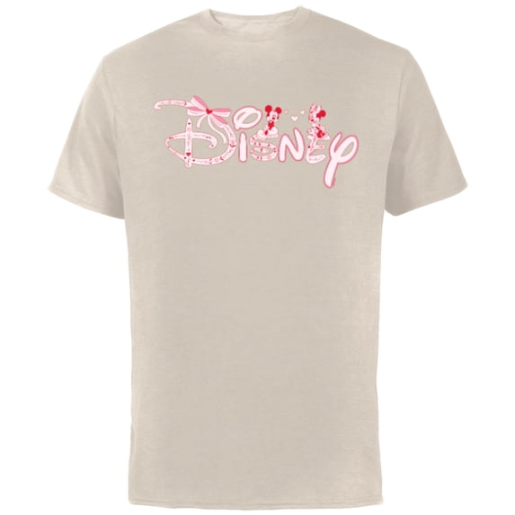 Disney Mickey & Minnie Coquette Valentine's Day Cute Trip - Short Sleeve Cotton T-Shirt for Adults - Customized-Natural