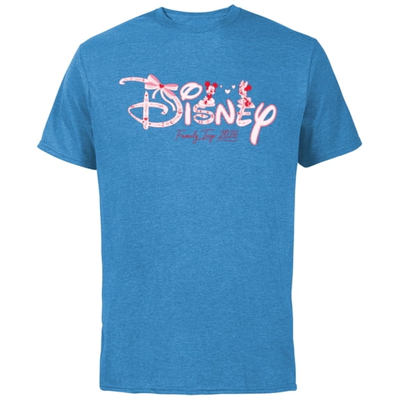 Disney Mickey & Minnie Coquette Valentine's Family Trip 2026 - Short Sleeve Cotton T-Shirt for Adults - Customized-Light Blue