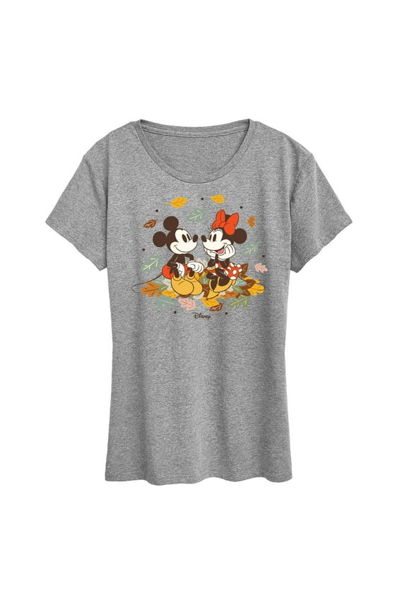 - Mickey Minnie Fall Leaf Pile - Women's Short Sleeve Graphic T-Shirt