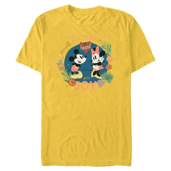 Disney Mickey & Minnie Fill Your Heart with Joy - Short Sleeve Blended T-Shirt for Adults - Customized-Yellow