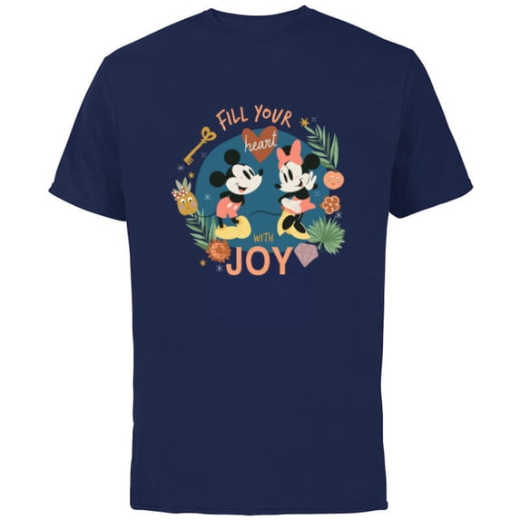 Disney Mickey & Minnie Fill Your Heart with Joy - Short Sleeve Cotton T-Shirt for Adults - Customized-Navy
