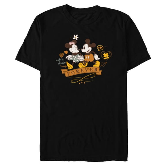 Disney Mickey   Minnie Forever Love Stroll Valentine’s Day - Short Sleeve Blended T-Shirt for Adults - Customized-Black