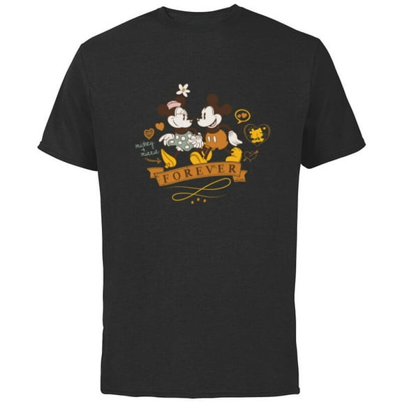 Disney Mickey + Minnie Forever Love Stroll Valentine’s Day - Short Sleeve Cotton T-Shirt for Adults - Customized-Black