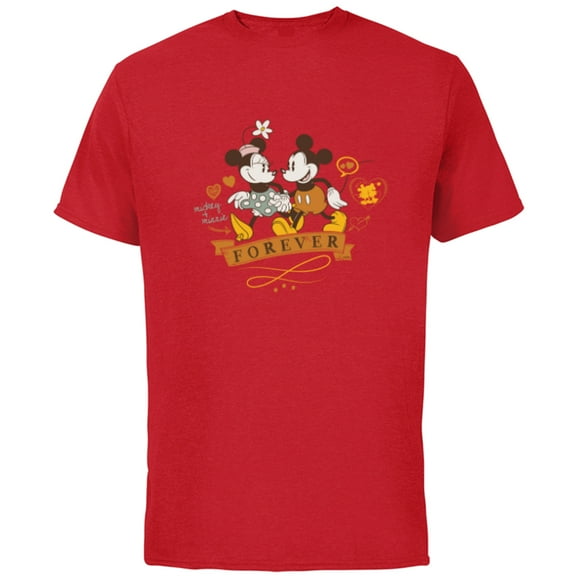 Disney Mickey + Minnie Forever Love Stroll Valentine’s Day - Short Sleeve Cotton T-Shirt for Adults - Customized-Red