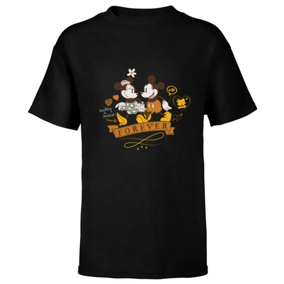 Disney Mickey + Minnie Forever Love Stroll Valentine’s Day - Short Sleeve T-Shirt for Kids - Customized-Black