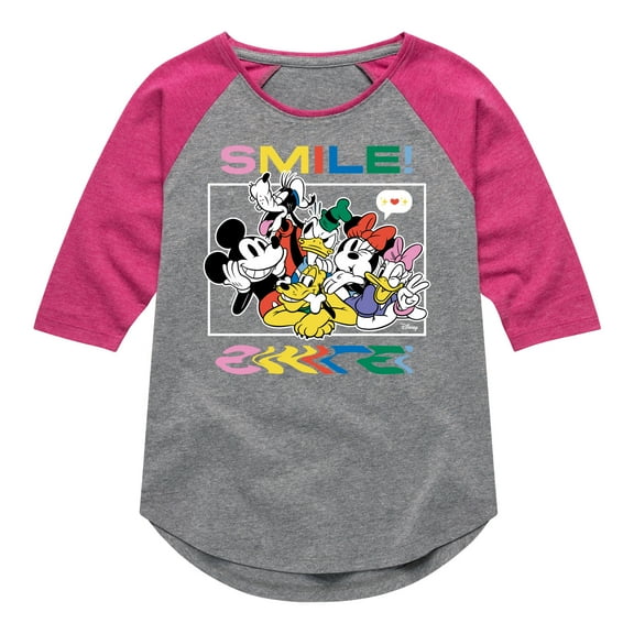 Disney - Mickey, Minnie, Goofy, Donald Duck, Daisy & Pluto Photo - Toddler & Youth Girls Raglan Graphic T-Shirt
