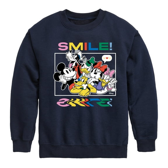 Disney - Mickey, Minnie, Goofy, Donald Duck, Daisy & Pluto Photo - Youth Crewneck Fleece Sweatshirt
