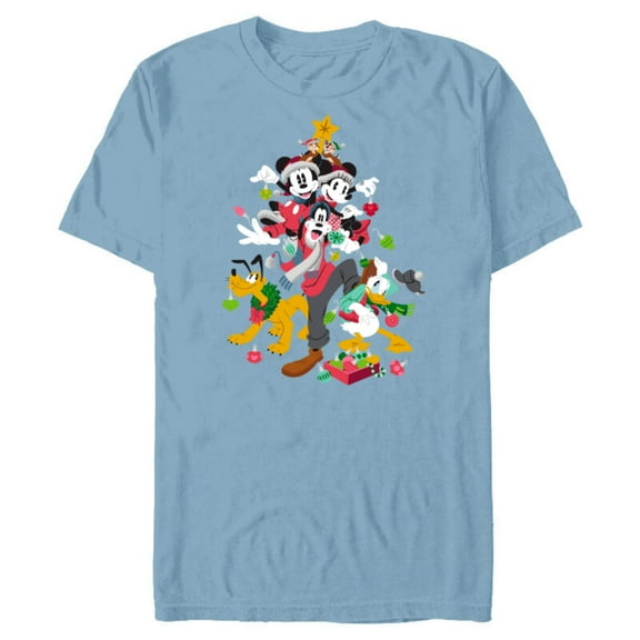 Disney Mickey Minnie Goofy Pluto Chip Dale Christmas Tree - Short Sleeve Blended T-Shirt for Adults – Customized-Ocean Blue