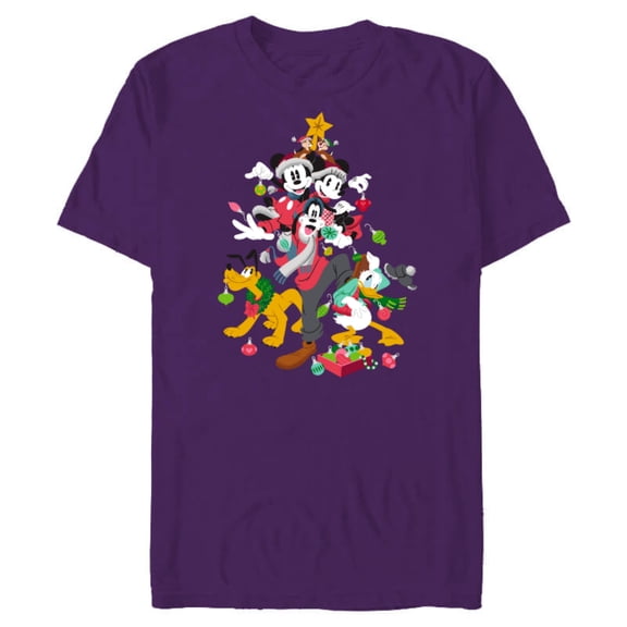Disney Mickey Minnie Goofy Pluto Chip Dale Christmas Tree - Short Sleeve Blended T-Shirt for Adults – Customized-Purple