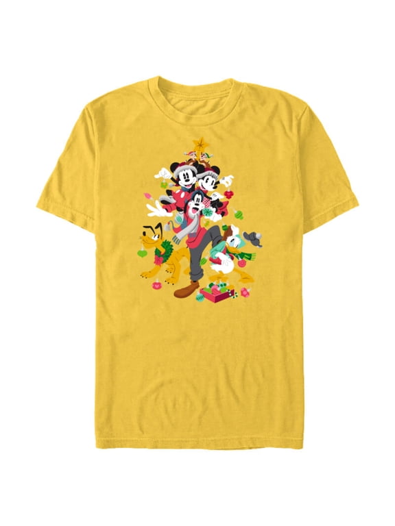 Mickey Minnie Goofy Pluto Chip Dale Christmas Tree - Short Sleeve Blended T-Shirt for Adults – Customized-Yellow