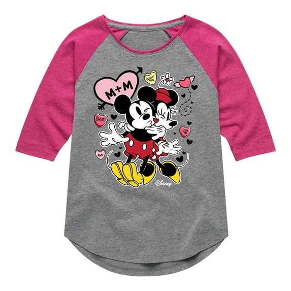 Disney - Mickey Minnie Heart - Toddler & Youth Girls Raglan Graphic T-Shirt