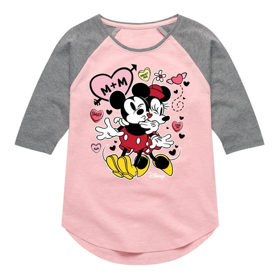 Disney - Mickey Minnie Heart - Toddler & Youth Girls Raglan Graphic T-Shirt