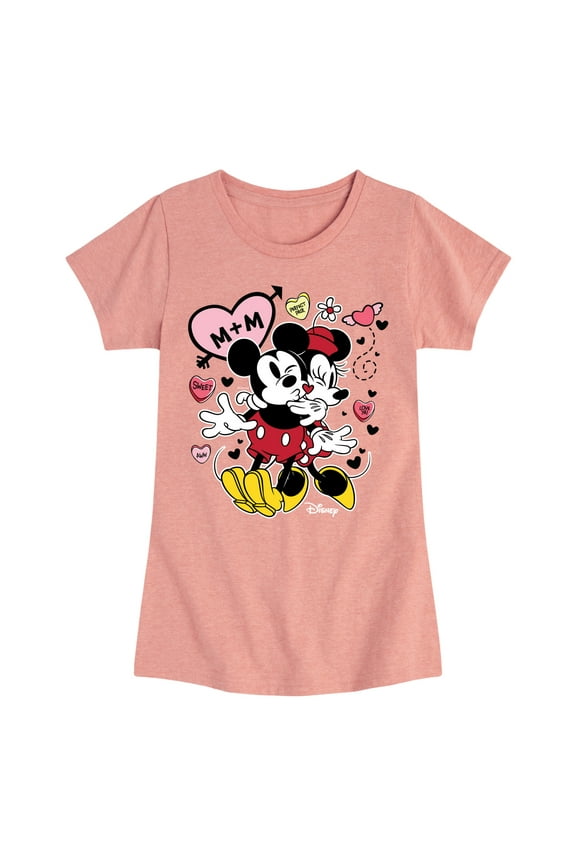 - Mickey Minnie Heart - Toddler & Youth Girls Short Sleeve Graphic T-Shirt