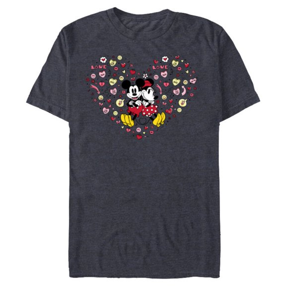 Disney Mickey & Minnie Heart of Love Valentine’s Day Retro - Short Sleeve Blended T-Shirt for Adults - Customized-Navy Heather