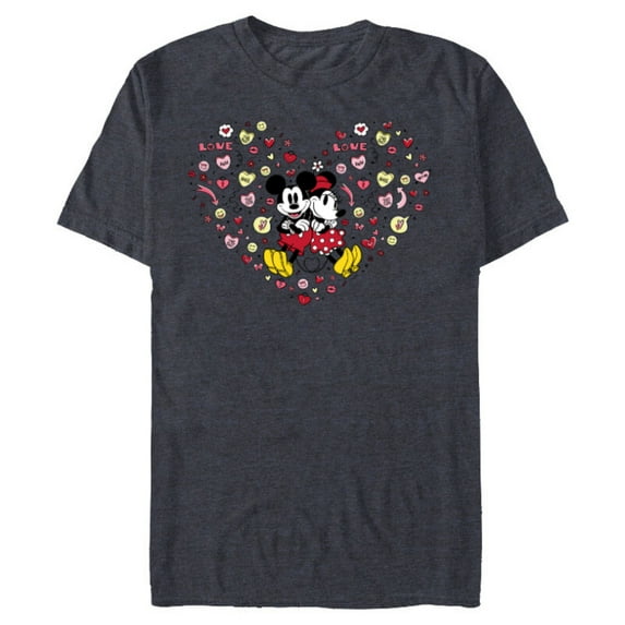 Disney Mickey & Minnie Heart of Love Valentine’s Day Retro - Short Sleeve Blended T-Shirt for Adults - Customized-Navy Heather