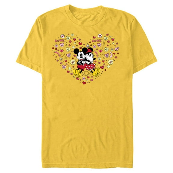 Disney Mickey & Minnie Heart of Love Valentine’s Day Retro - Short Sleeve Blended T-Shirt for Adults - Customized-Yellow