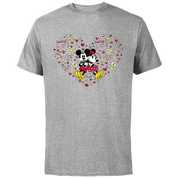 Disney Mickey & Minnie Heart of Love Valentine’s Day Retro - Short Sleeve Cotton T-Shirt for Adults - Customized-Athletic Heather