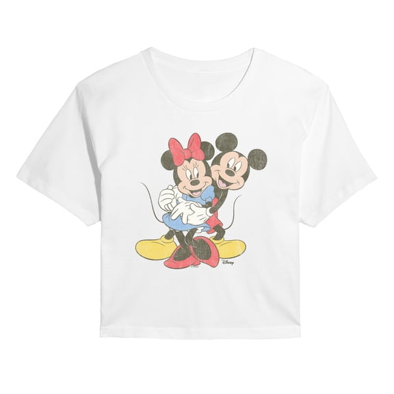 Disney - Mickey Minnie Hug - Juniors Cropped Short Sleeve Graphic T-Shirt