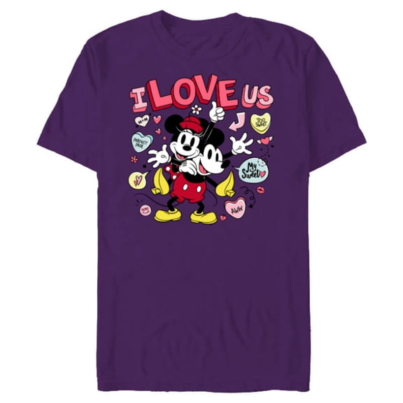 Disney Mickey & Minnie I Love Us Valentine’s Day Retro - Short Sleeve Blended T-Shirt for Adults - Customized-Purple