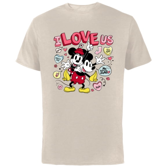 Disney Mickey & Minnie I Love Us Valentine’s Day Retro - Short Sleeve Cotton T-Shirt for Adults - Customized-Natural