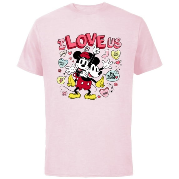 Disney Mickey & Minnie I Love Us Valentine’s Day Retro - Short Sleeve Cotton T-Shirt for Adults - Customized-Soft Pink