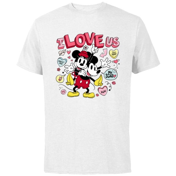 Disney Mickey & Minnie I Love Us Valentine’s Day Retro - Short Sleeve Cotton T-Shirt for Adults - Customized-White
