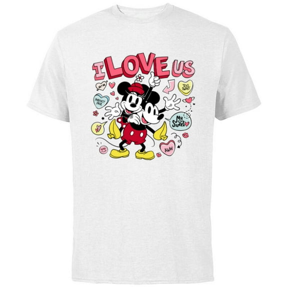 Disney Mickey & Minnie I Love Us Valentine’s Day Retro - Short Sleeve Cotton T-Shirt for Adults - Customized-White
