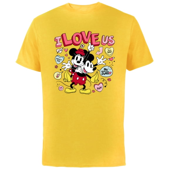 Disney Mickey & Minnie I Love Us Valentine’s Day Retro - Short Sleeve Cotton T-Shirt for Adults - Customized-Yellow