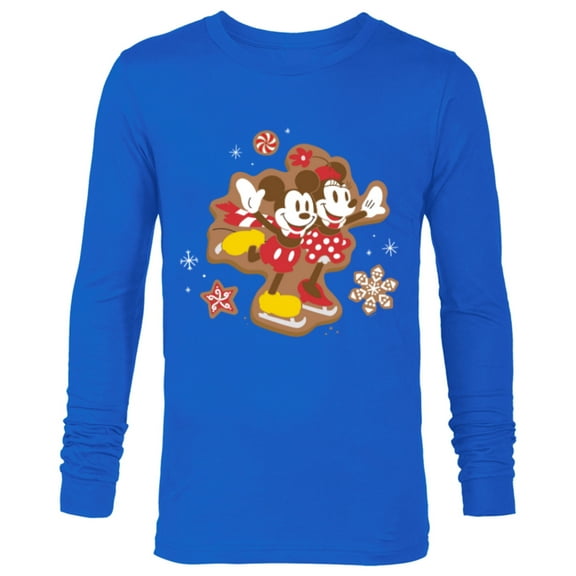 Disney Mickey & Minnie Ice Skating Gingerbread Holiday - Long Sleeve T-Shirt for Men - Customized-Navy