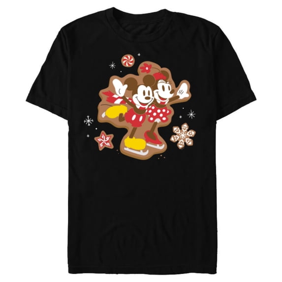 Disney Mickey & Minnie Ice Skating Gingerbread Holiday - Short Sleeve Blended T-Shirt for Adults - Customized-Black