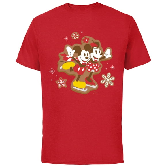 Disney Mickey & Minnie Ice Skating Gingerbread Holiday - Short Sleeve Cotton T-Shirt for Adults - Customized-Red