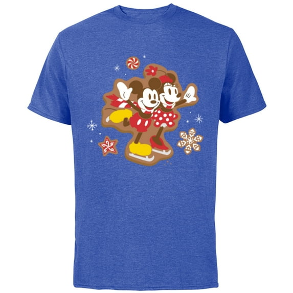 Disney Mickey & Minnie Ice Skating Gingerbread Holiday - Short Sleeve Cotton T-Shirt for Adults - Customized-Royal Heather