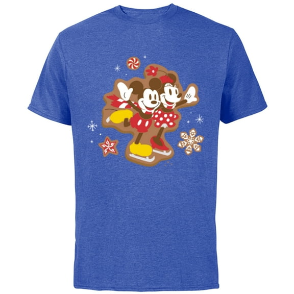 Disney Mickey & Minnie Ice Skating Gingerbread Holiday - Short Sleeve Cotton T-Shirt for Adults - Customized-Royal Heather