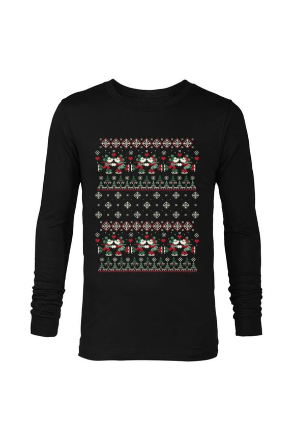 Mickey & Minnie Ice Skating Ugly Christmas Sweater - Long Sleeve T-Shirt for Men - Customized-Black