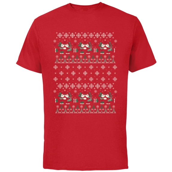 Disney Mickey & Minnie Ice Skating Ugly Christmas Sweater - Short Sleeve Cotton T-Shirt for Adults - Customized-Red
