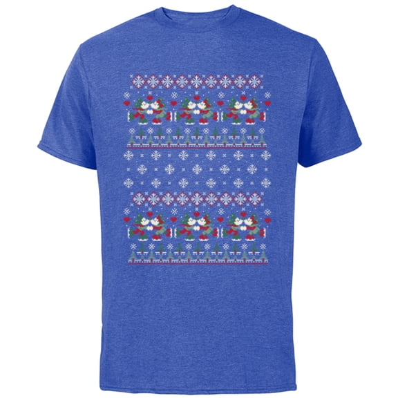 Disney Mickey & Minnie Ice Skating Ugly Christmas Sweater - Short Sleeve Cotton T-Shirt for Adults - Customized-Royal Heather