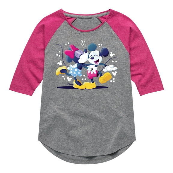 Disney - Mickey Minnie Kiss - Youth Girls Raglan Graphic T-Shirt